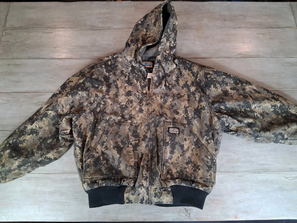 Big Smith Hooded Jacket Camo Digital Canvas Fleece Lined Coat XL Workwear
